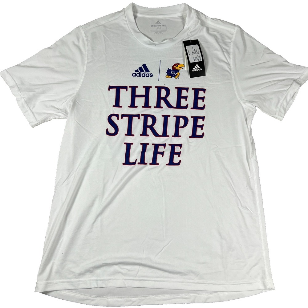 Adidas Mens M White Kansas Jayhawks Short Sleeve Crew Neck NCAA Creator Tee NWT